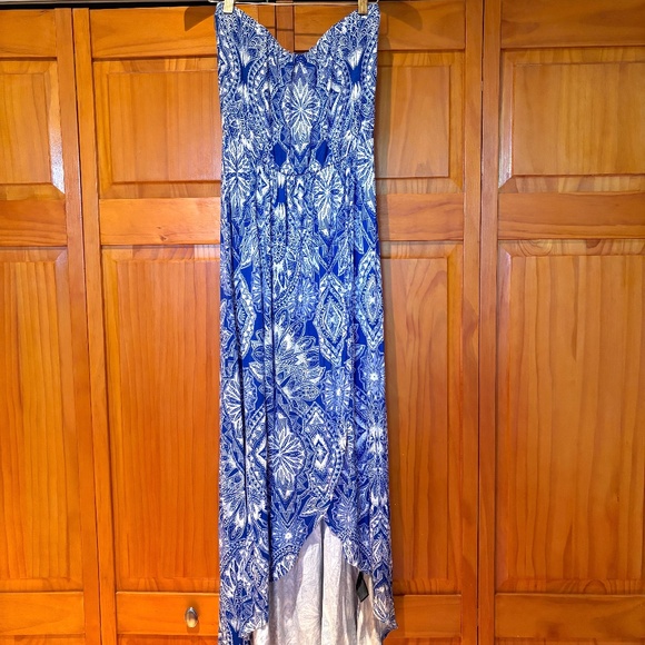 Felicity & Coco Strapless Faux Wrap Dress Blue and White Print Size Medium P - Picture 1 of 13